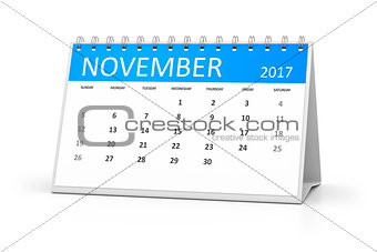 blue table calendar 2017 november