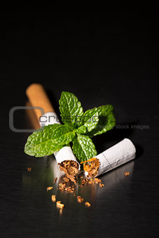 End of mint cigarette, closeup