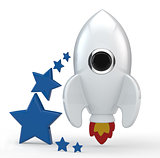 3D render of a symbolic white rocket with flames 