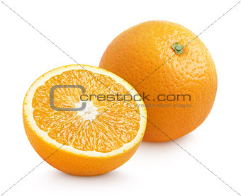 Orange citrus fruit with half isolated on white