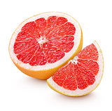 Half grapefruit citrus fruit with slice isolated on white