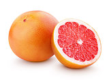 Ripe grapefruit citrus fruit with half isolated on white
