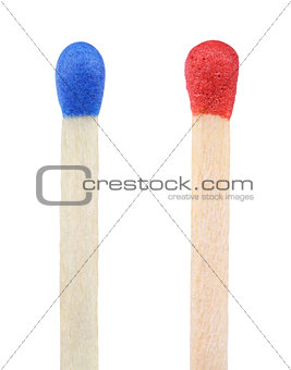 Closeup of blue and red matches
