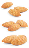 Set of almond nuts on white