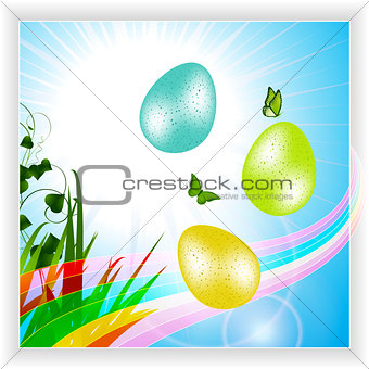 Easter panel with eggs and rainbow