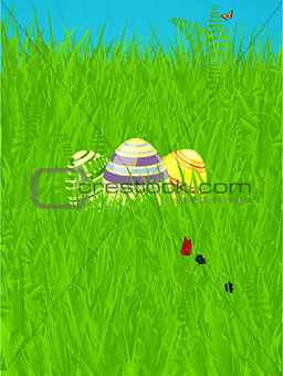 Easter spring background with decorated eggs