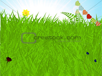 Spring background with grass and bunting