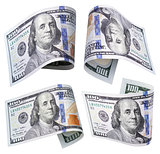 Set of 100 dollar banknotes on white