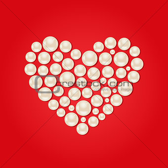 White Pearl Heart on Red Valentaine Day Background