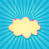 Retro Blue Card with Paper Cloud Hanging on Threads