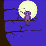 Vector Image of an owl that sits on a branch  Night landscape