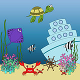 Underwater animals and fish  illustration