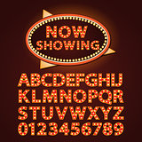 Vector orange neon lamp letters font show cinema or theather