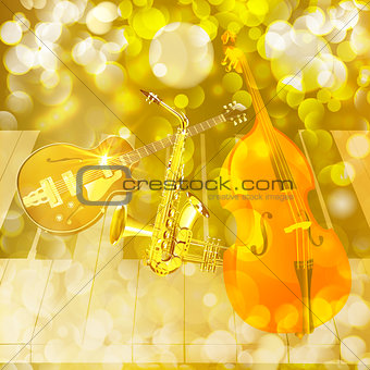 jazz instruments on shiny background
