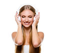 Girl with big headphones on head