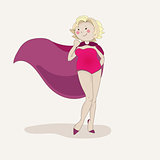 Woman super hero in pink cape