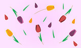 Abstract pink background with tulips and leafs