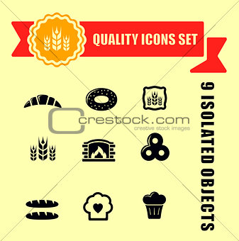 bakery products icons with red tape