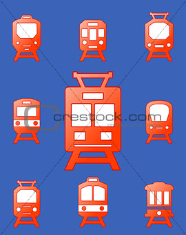 set trains on blue background
