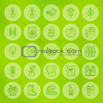 Line Circle Web Gardening and Flowers Icons Set