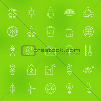 Save the Nature Eco Line Icons Set over Blurred Background