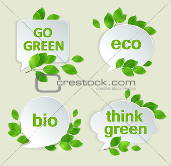 Eco labels with green leaves