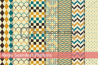 Collection of retro seamless patterns.