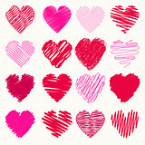 Vector set of scribble valentine hearts