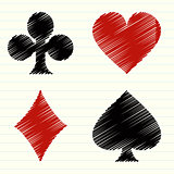 Vector set of scribble playing cards symbols