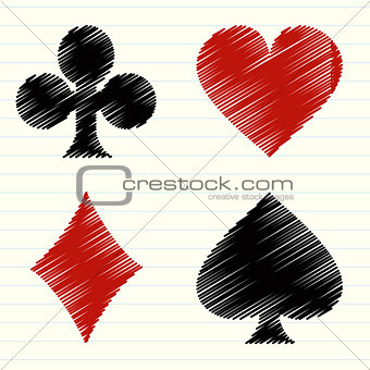 Vector set of scribble playing cards symbols