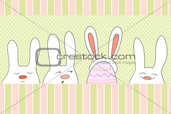 Funny easter rabbits and egg with ears 