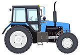 Blue new tractor. Agricultural machinery. Wheeled tractor
