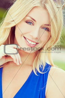 Instagram Style Portrait Beautiful Blond Woman With Blue Eyes