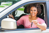 African American Girl Young Woman Driving Car Holding Key
