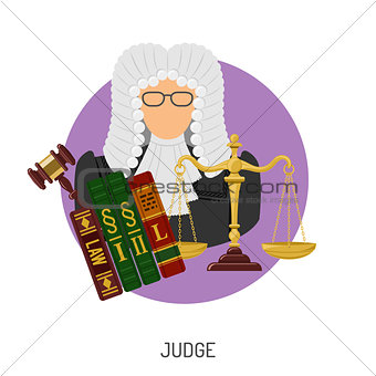 Judge Icon with Scales and Gavel