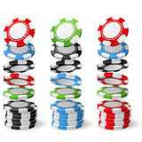Gambling (casino) chips falling to stacks - poker chips