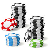 Stacks of gambling chips with leaning and pile position