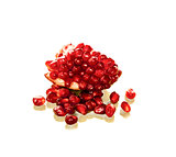 Pomegranate seeds on white background