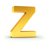 The letter Z as a polished golden object with clipping path