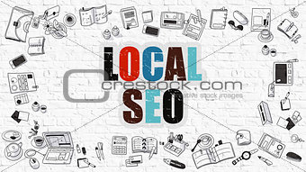 Local SEO Concept with Doodle Design Icons.