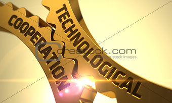 Technological Cooperation Concept. Golden Metallic Gears.