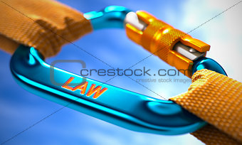 Law on Blue Carabiner between Orange Ropes.
