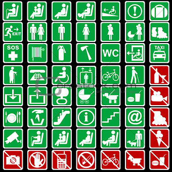 Collection of international signs used in transportation means
