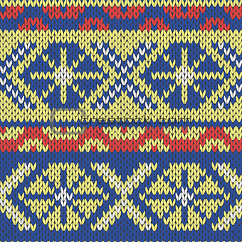Knitted Seamless Pattern in blue, yellow and red