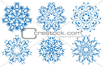 snowflake blue flower on a white background. set