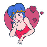 portrait of girl with blue hair with hearts