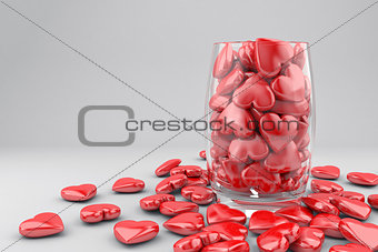 Red hearts in glass