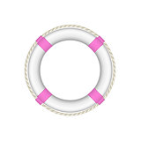 Life buoy in white and pink design with rope around