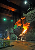 Molten hot steel pouring