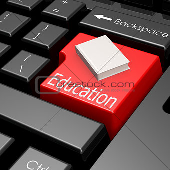 Education and book on button of computer keyboard